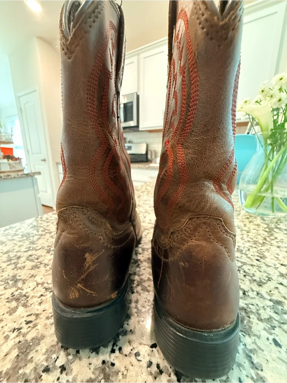 Ariat Brown Kids Western Boots with Red Stitching
